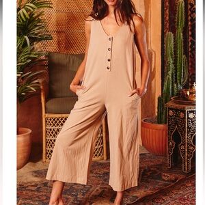 New Bucketlist small medium large jumper jumpsuit wide leg taupe cream